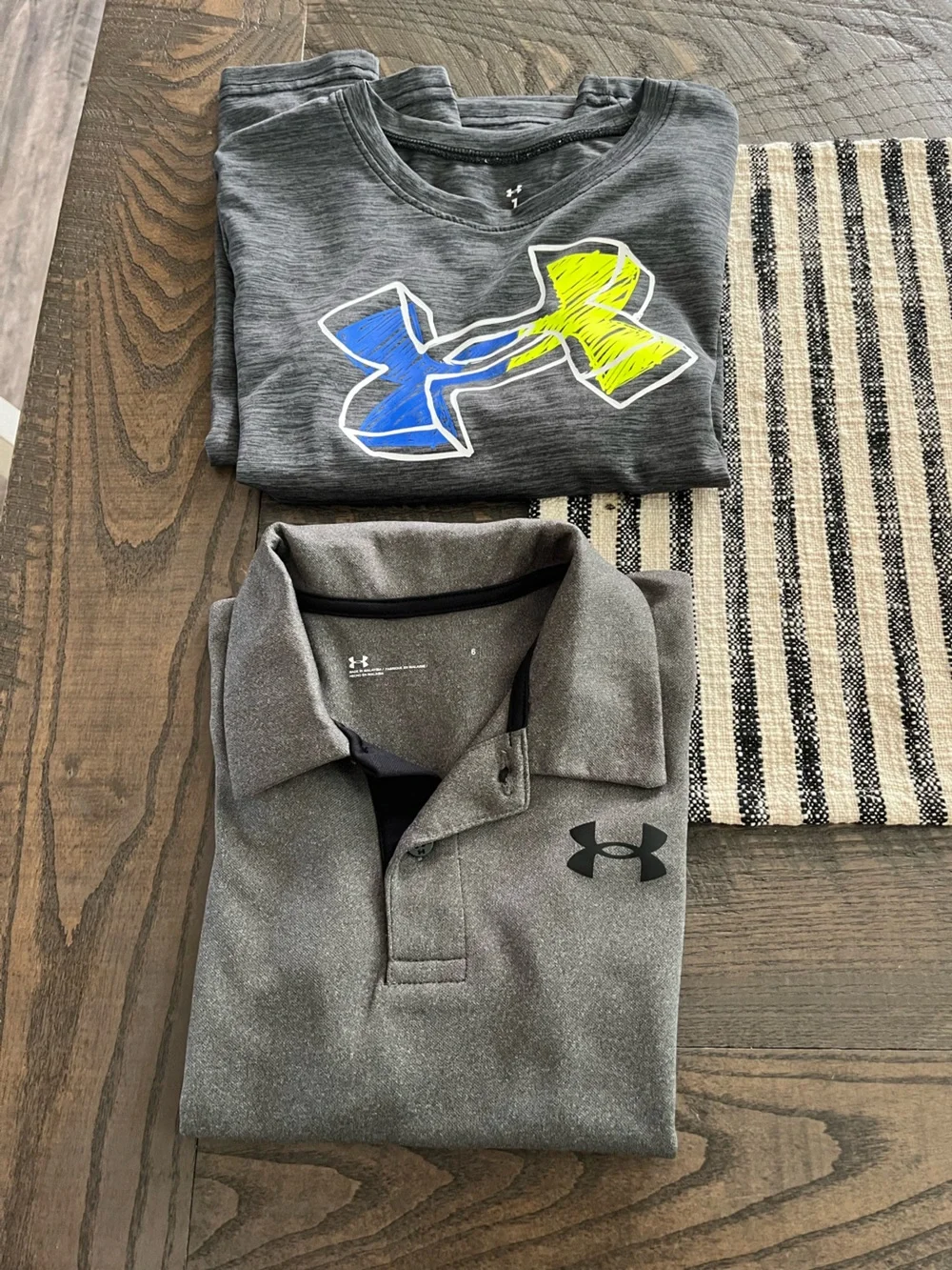 Lot of Two Under Armour Tops-Gray Long-Sleeve Top/Gray Polo